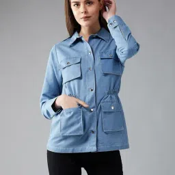 DOLCE CRUDO Light Blue Relaxed Fit Denim Jacket-image-26