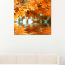 999store Orange Autumn Leaves Reflecting In The Water Canvas Painting-44