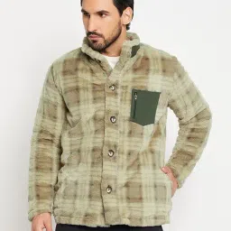 EDRIO Light Olive Relaxed Fit Checks Jacket-picture-15