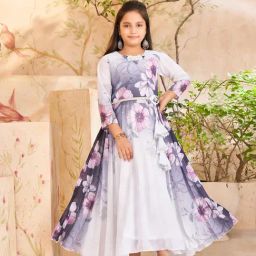 Aarika Girls Purple & White Floral Print Gown-image-86