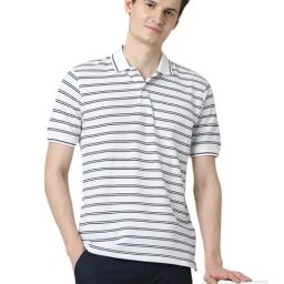 Peter England White Cotton Regular Fit Striped Polo T-Shirt-image-23