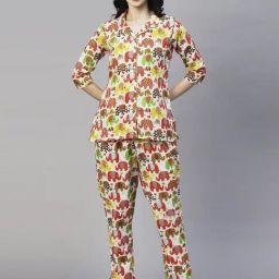 Fashor Multicolored Cotton Printed Shirt Pyjama Set-image-24