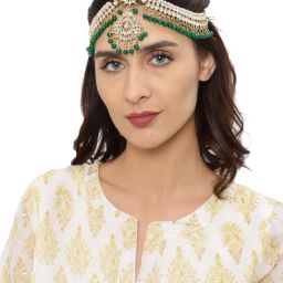 Zaveri Pearls Green & Clear Alloy Matha Patti-image-12