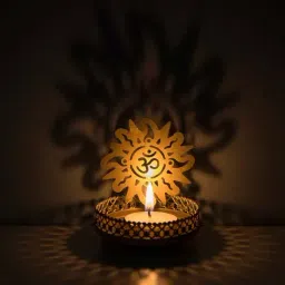 Homesake 'Birthday' Golden Metal Om Candle Holder - Set of 2-image-69