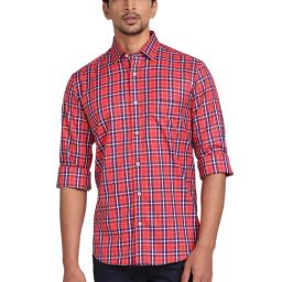 ColorPlus Red Tailored Fit Check Shirt-image-76