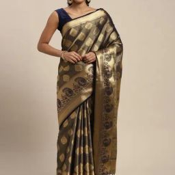 Mimosa Navy Silk Woven Saree With Unstitched Blouse-image-95