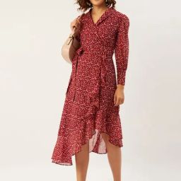 Anvi Be Yourself Maroon Floral Print A-Line Dress-image-1