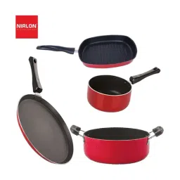Nirlon Red Aluminium Non-Stick Cookware Pot & Pan Combo - Set of 4-5