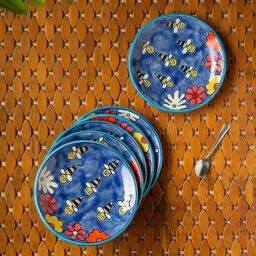 ExclusiveLane The Bee Collective Blue Ceramic Quarter Plates - Set of 6-image-39
