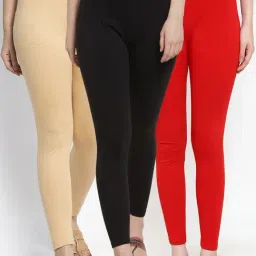 Gracit Black & Red Mid Rise Leggings - Pack Of 3-image-19
