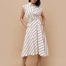 Code by Lifestyle White Cotton Striped A-Line Dress-image-99