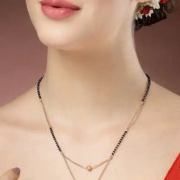 NVR Women's Rose Gold CZ Stone-Studded & Beaded Layered Mangalsutra-picture-7