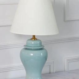 Whispering Homes Sky Blue Tulip Ceramic Table Lamp With White Shade-11