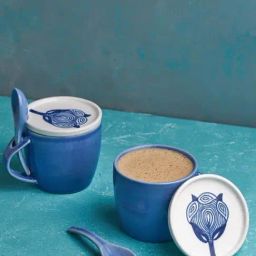 Elae Hand Painted Ceramic Coffee Mug With Spoon - Set Of 2-33