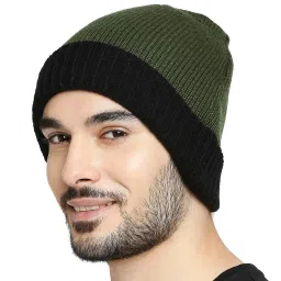 Spykar Olive & Black Textured Beanies image 2