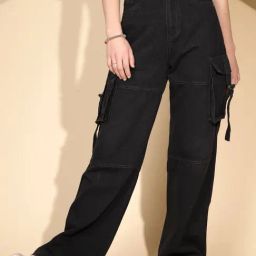 Global Republic Black Cotton Regular Fit Mid Rise Cargo Jeans-image-43