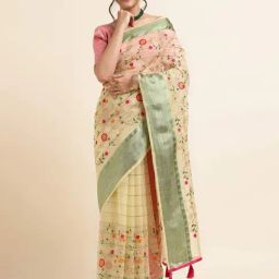 FABMORA Beige Embroidered Saree With Unstitched Blouse-picture-19