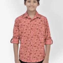 Crimsoune Club Kids Peach Cotton Floral Print Full Sleeves Shirt-image-22