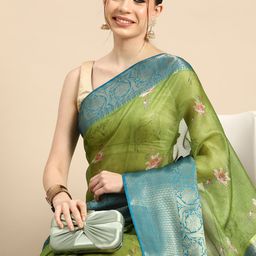 Silk Land Kalamkari Printed Zari Pichwai Muga Silk Saree-image-5