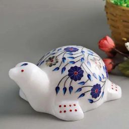 Aapno Rajasthan White & Blue Marble Tortoise Embedded With Synthetic Stones-image-54