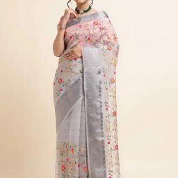 FABMORA Grey Embroidered Saree With Unstitched Blouse-picture-26