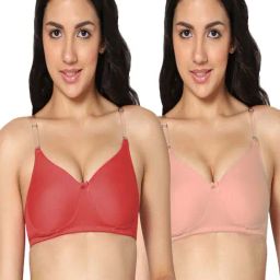 IN CARE Red & Peach Cotton T-Shirt Bras - Pack Of 2-image-42