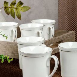 SONAKI White Bone China Coffee Mugs (200 ml) - Set of 6-image-8