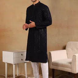 House of Pataudi Men Embellished Sequinned Kurta-23