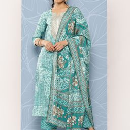 Libas Floral Yoke Design Regular Kurta With Trousers & With Dupatta image 2