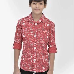 Crimsoune Club Kids Red Cotton Printed Full Sleeves Shirt-image-98