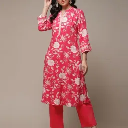 Biba Pink Straight Fit Floral Print Kurta-picture-24