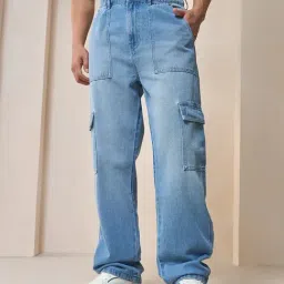Bewakoof Blue Cotton Regular Fit Cargo Jeans-picture-36