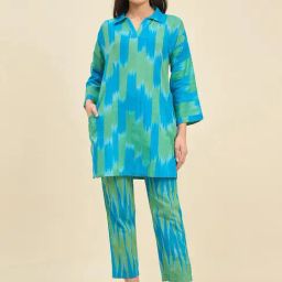 The Kaftan Company Blue Cotton Regular Geometric Print Night Suit-picture-18