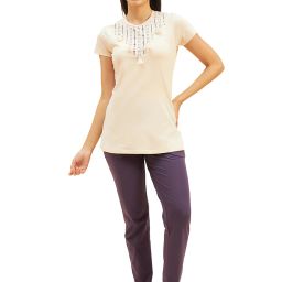 Sweet Dreams Cream & Mauve Printed Top With Pyjamas image 1
