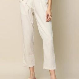 Saltpetre Classic Tencel Tapered Cream Trousers-image-70