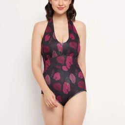 Clovia Black Regular Fit Printed Monokini-image-2