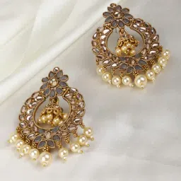 Priyaasi Kundan Studded and Beaded Chand Bali Earrings-image-46