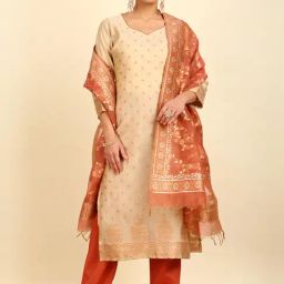 Soch Womens Beige & Peach Zari Woven Chanderi Unstitched Dress Material-image-11