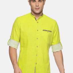 Don Vino Neon Green Regular Fit Self Design Shirt-image-69