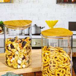 Goodhomes Clear Glass Storage Jar with Wooden Lid - Set of 2 (800 ml)-20
