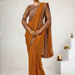 Soch Yellow Embroidered Saree With Unstitched Blouse-image-46