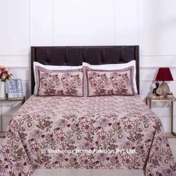 Shahenaz Pink & Beige 120 TC Cotton Zara Blooming Chintz Double Bedsheet with 2 Pillow Covers-image-41