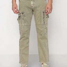 Showoff Khaki Straight Fit Cargo Jeans-image-44