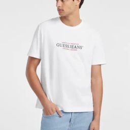 Guess Jeans American Trad Tee Pure White Regular Fit Logo Printed T-Shirt-image-45