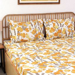 House This Yellow & White Floral 180 TC Queen Bedsheet with 2 Pillow Covers-image-73