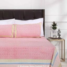 Shahenaz Pink 120 TC Cotton Samaira Single Bedsheet with 2 Pillow Covers-image-10