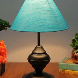Homesake Aqua & Black Metal Cone-Shaped Table Lamp With Fabric Shade-45