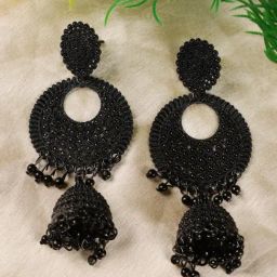 Aatmana Black Painted Enamel Ethnic Jhumki Earrings for Women-11
