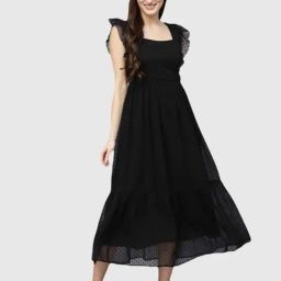 APNISHA Black Self Pattern A-Line Dress-image-11