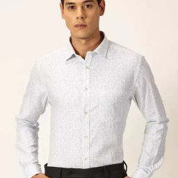 Thomas Scott Light Blue Slim Fit Geometric Print Cotton Shirt-image-43